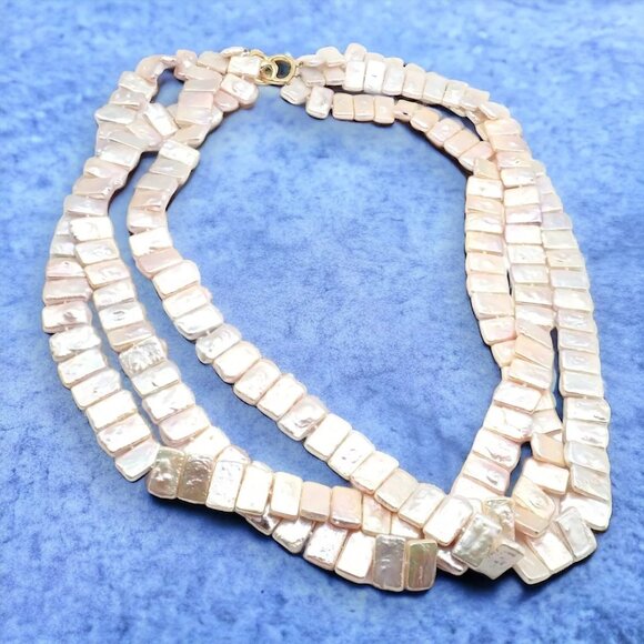 Rare! Angela Cummings 18k Yellow Gold Mother Of Pearl Three Row Necklace 1984 - Picture 2 of 9